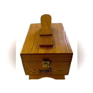 😎 Vintage Mid-Century Modern Oak Kiwi Shoeshine Kit, w/Dovetailed Corners